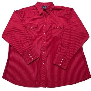 Wrangler Pearl Snap Solid Red Ribbed Design XXL Western Cowboy Ranch Rodeo NWT